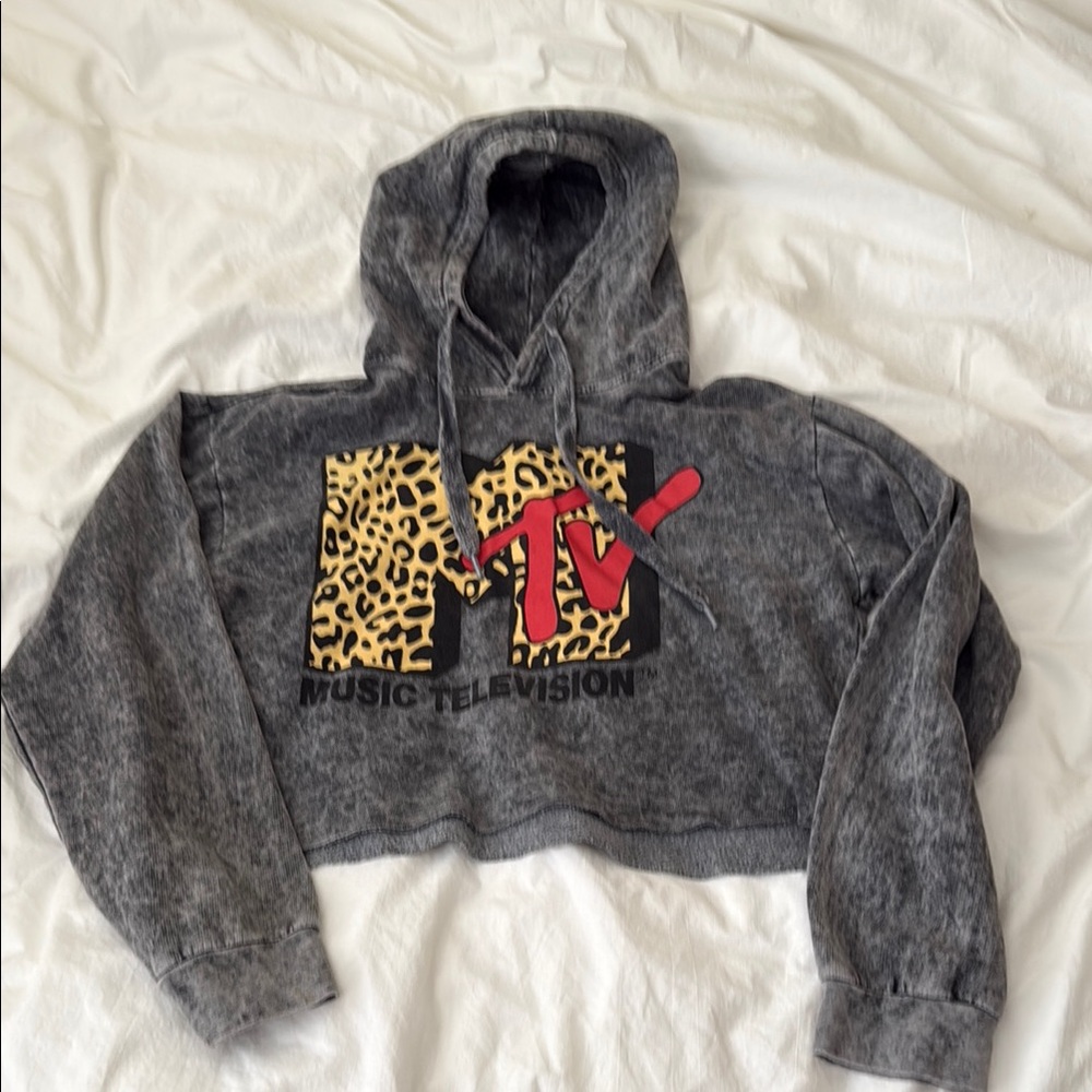 MTV Gray Hoodie with Leopard and Red Logo
